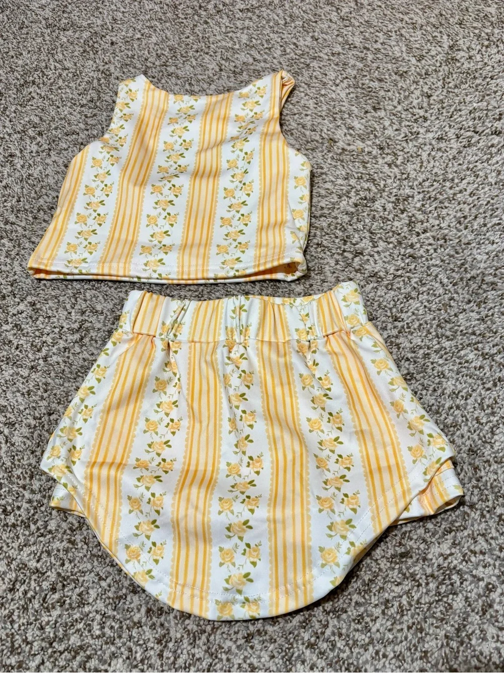 Yellow Floral Stripe Girls' Two-Piece Set
